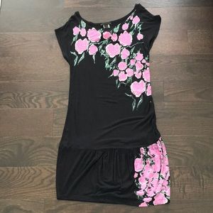 Mango Black Mini Dress with pink roses